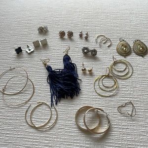 Collection of earrings - gold hoops, jcrew studs